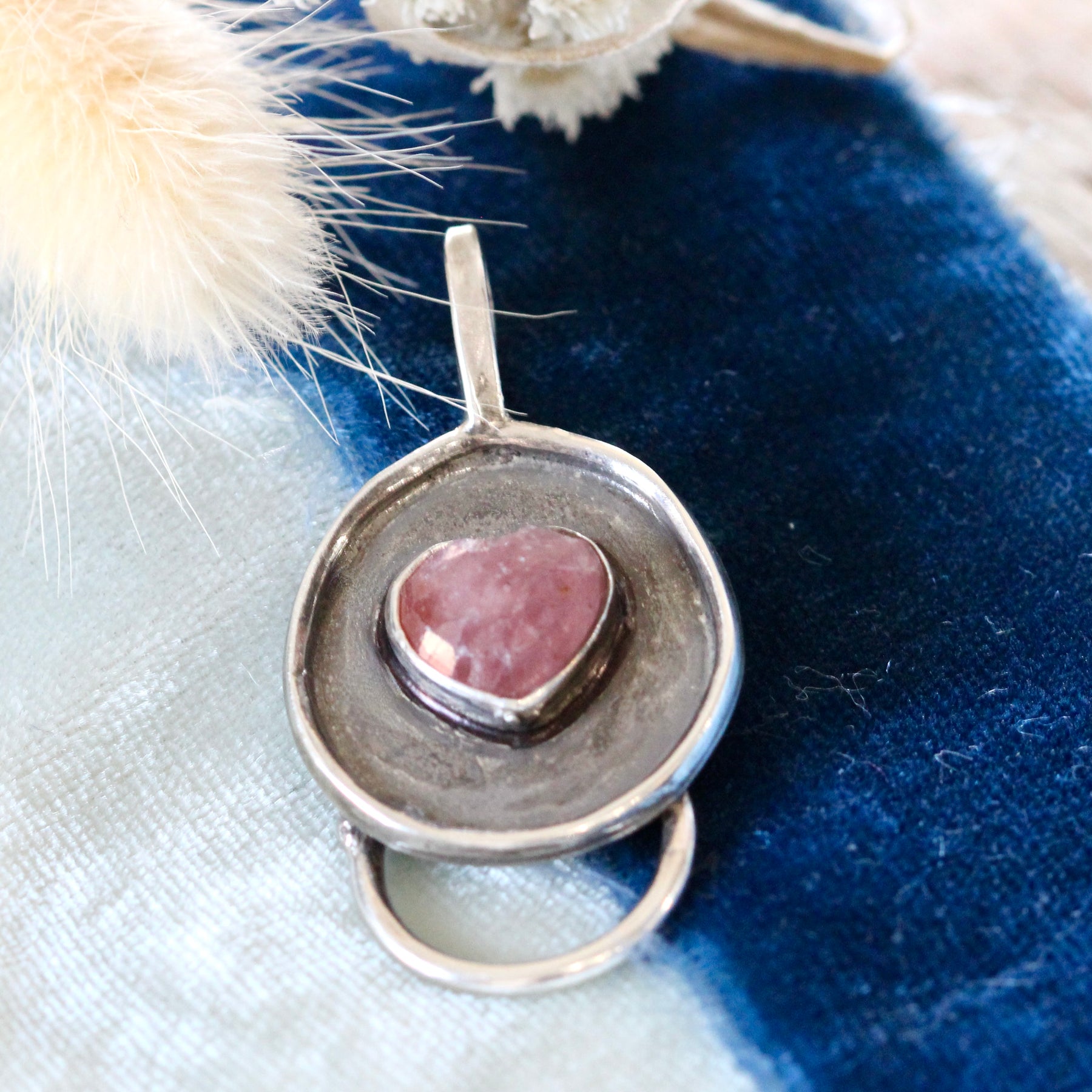 Rose cut Ruby Heart Charm Keeper Pendant