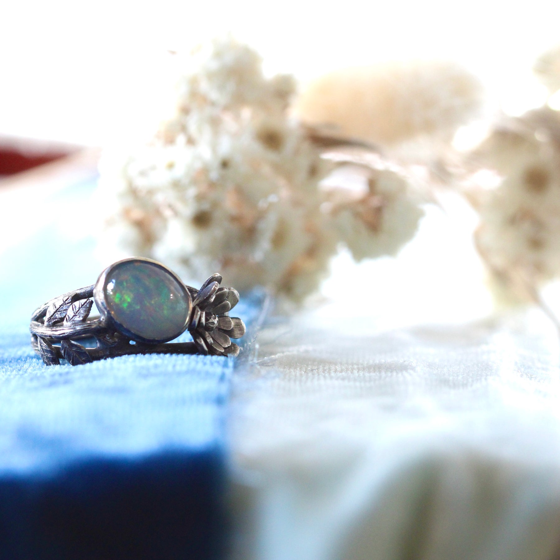 Moonlit Garden Ring Sterling silver and Welo Opal