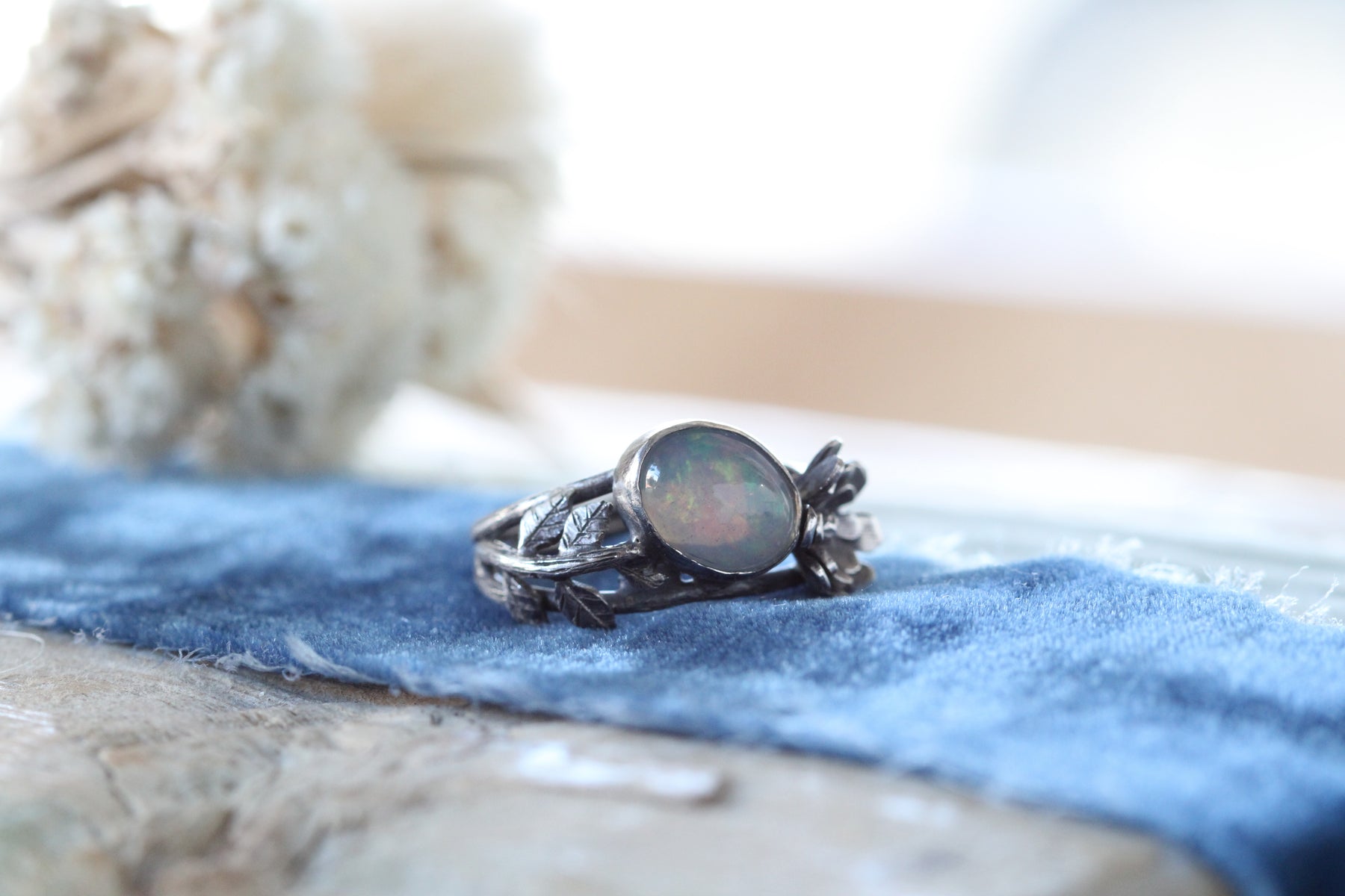 Moonlit Garden Ring Sterling silver and Welo Opal