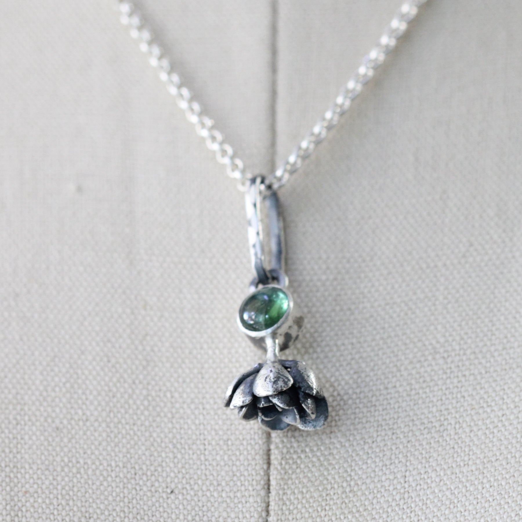 Green Tourmaline sterling silver succulent Botanical Charm
