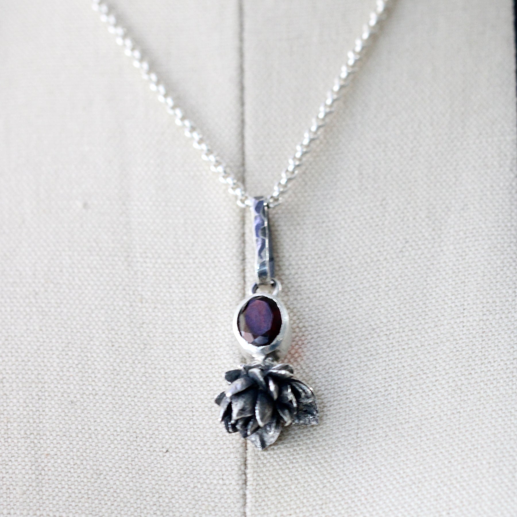 Red Garnet sterling silver succulent Botanical Charm