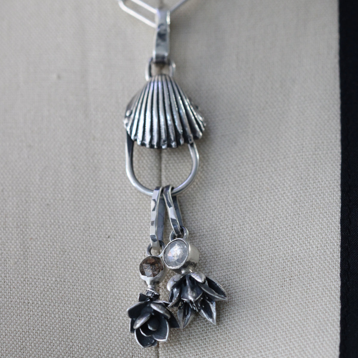 Silver White Rose Cut Diamond sterling silver succulent Botanical Charm