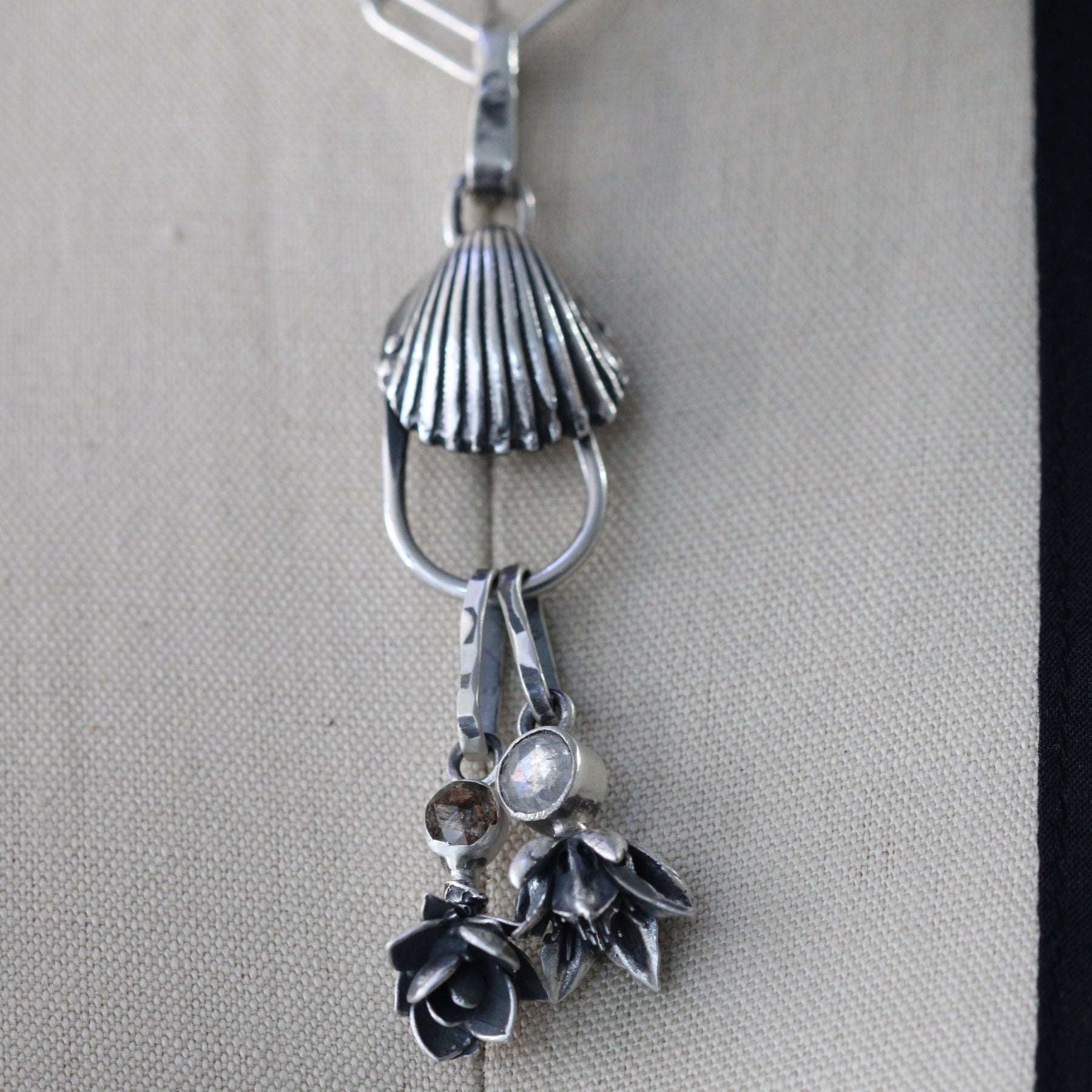 Silver White Rose Cut Diamond sterling silver succulent Botanical Charm