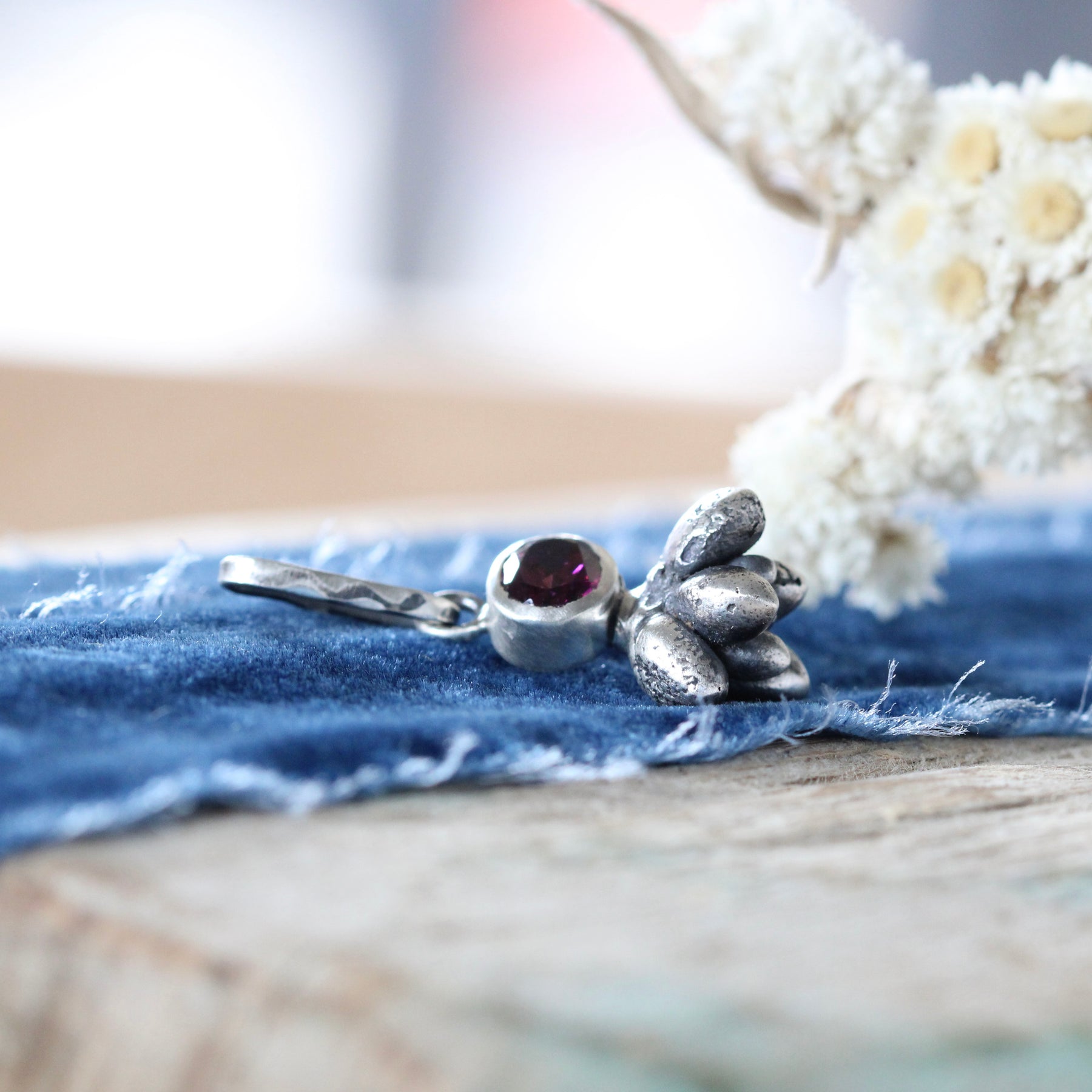 Rhodolite sterling silver succulent Botanical Charm