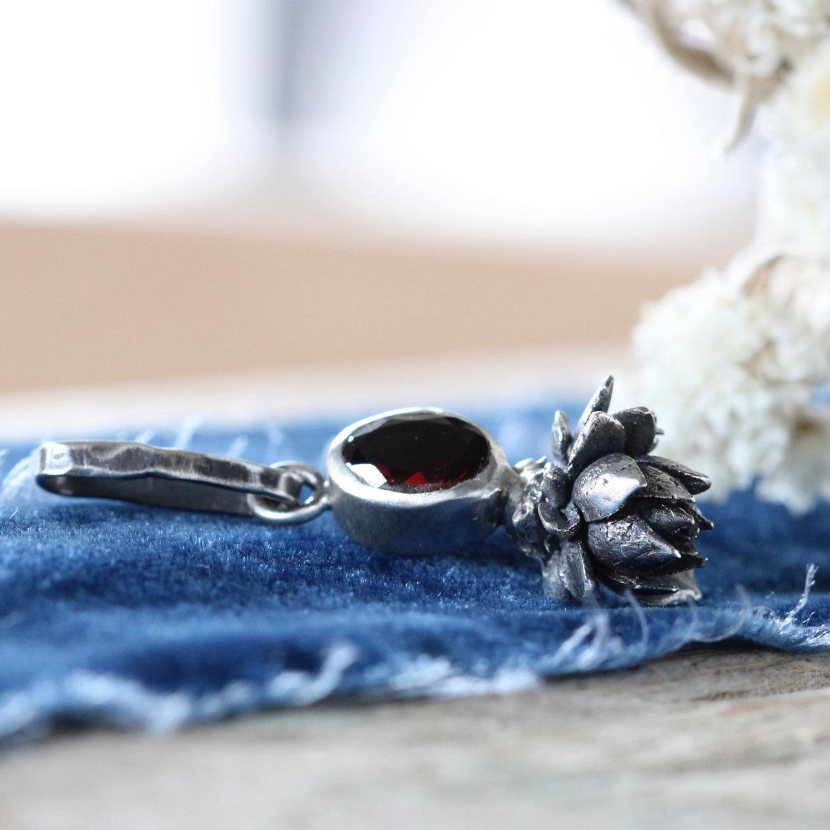 Red Garnet sterling silver succulent Botanical Charm