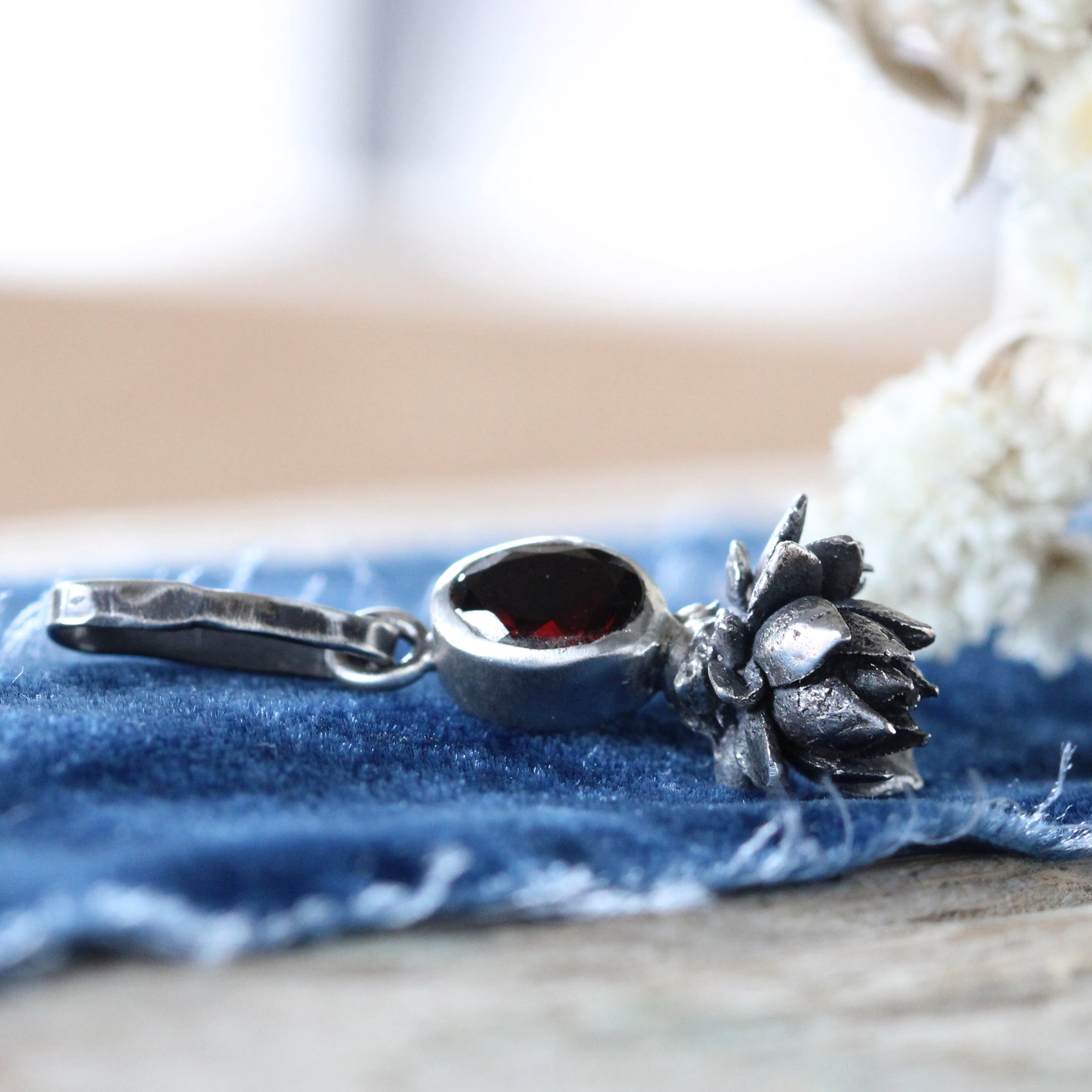 Red Garnet sterling silver succulent Botanical Charm