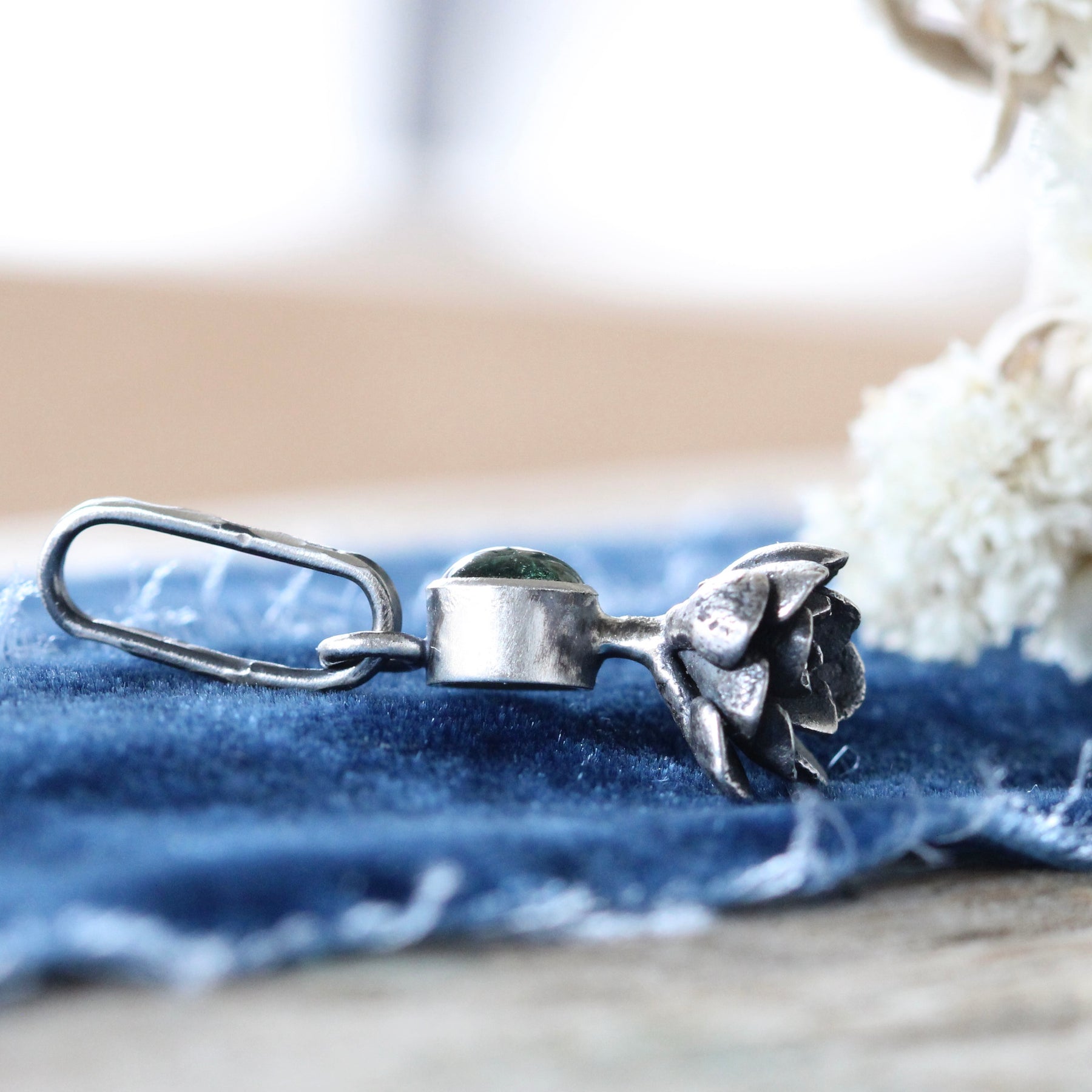 Green Tourmaline sterling silver succulent Botanical Charm
