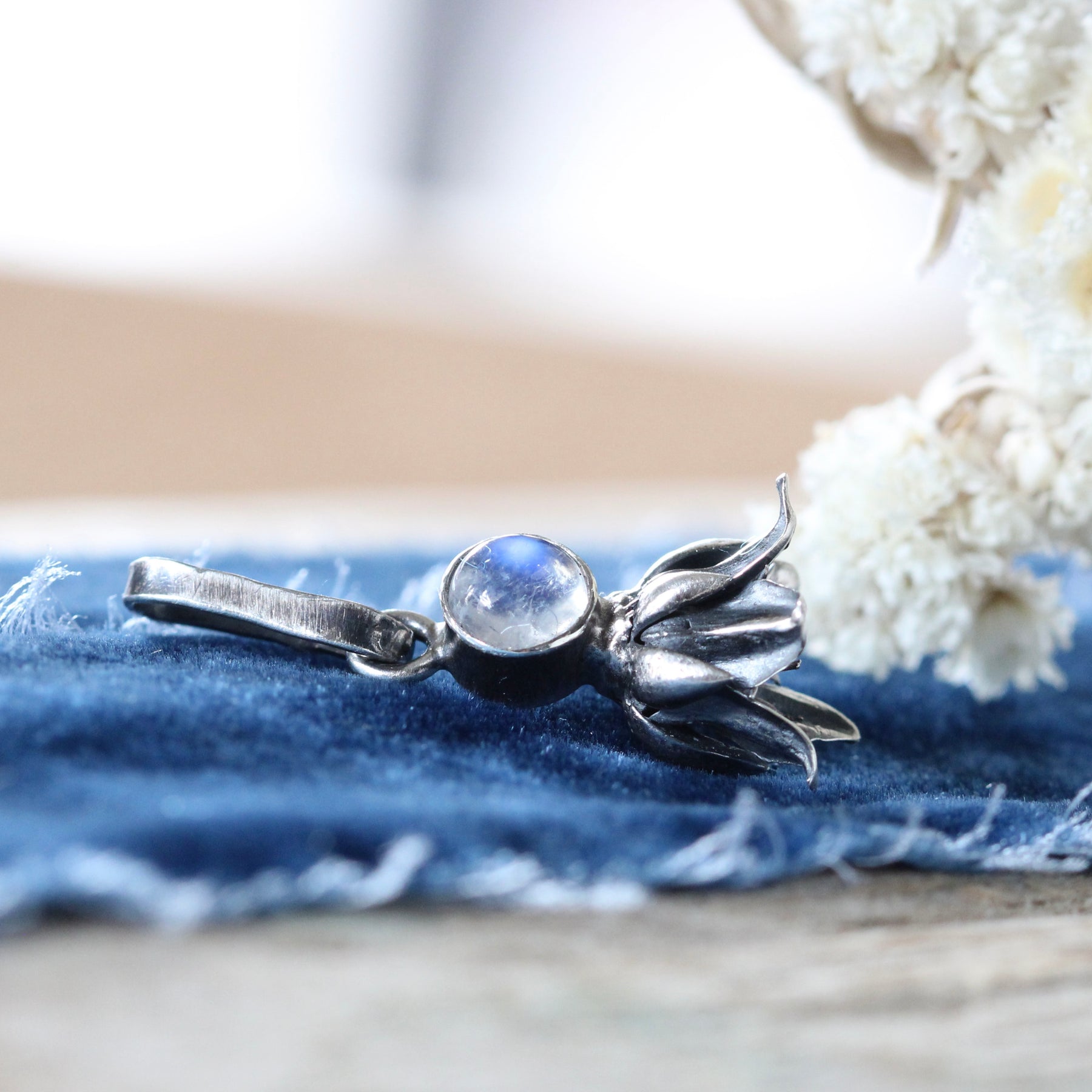Moonstone sterling silver succulent Botanical Charm