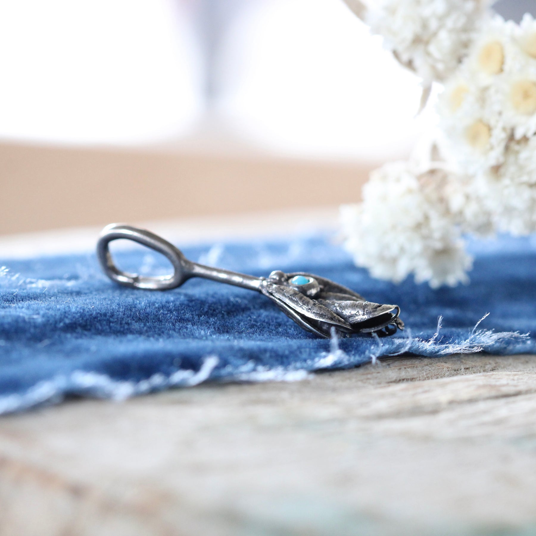 Turquoise Seed Pod Sterling Silver Botanical Charm