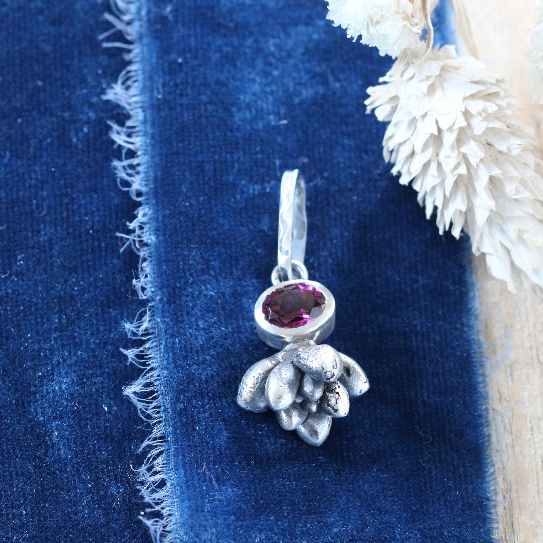 Rhodolite sterling silver succulent Botanical Charm
