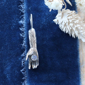 Moonstone In Hand  Sterling Silver Botanical Charm