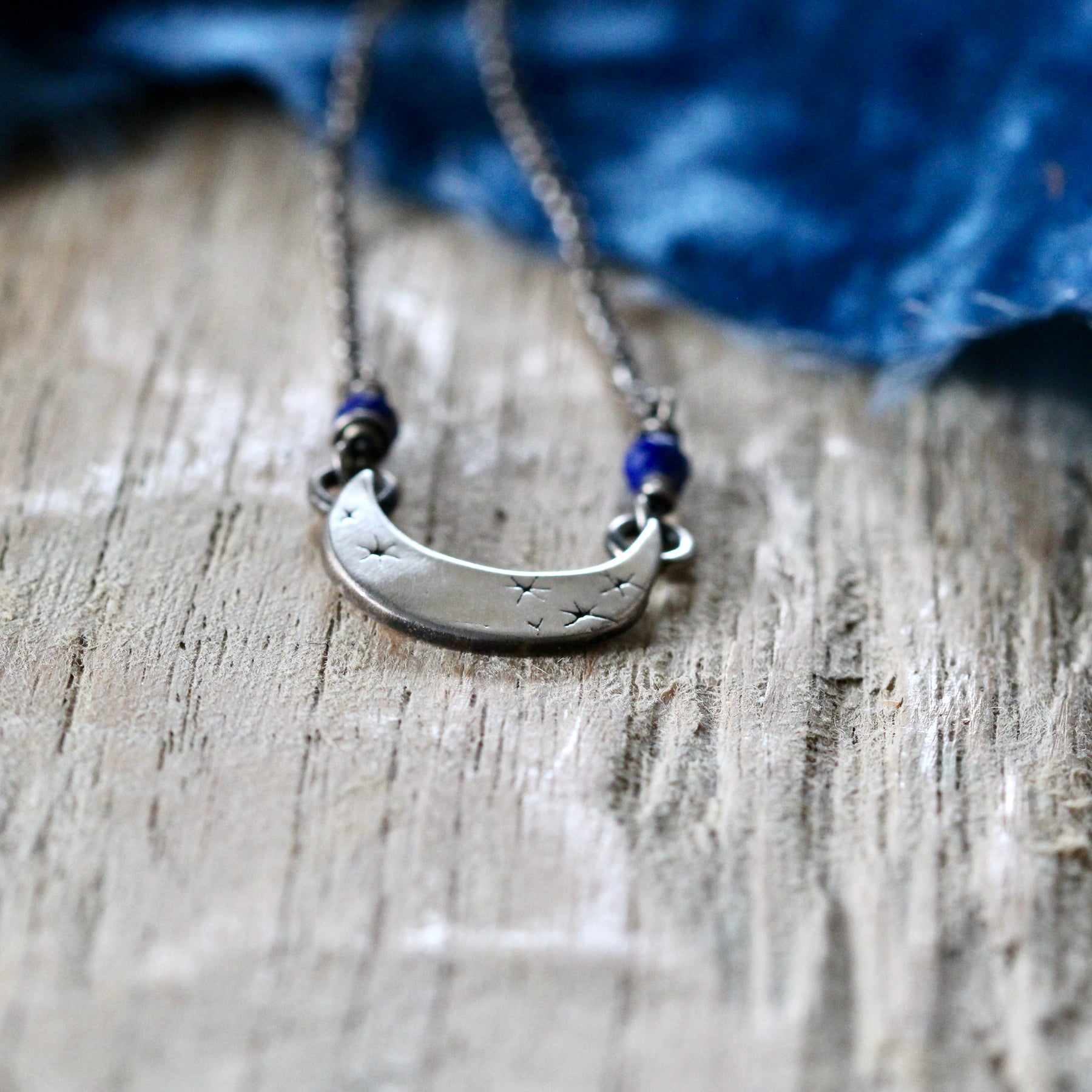 Crescent moon and Lapis Sterling Silver necklace ARCHIVE SALE