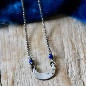 Crescent moon and Lapis Sterling Silver necklace ARCHIVE SALE