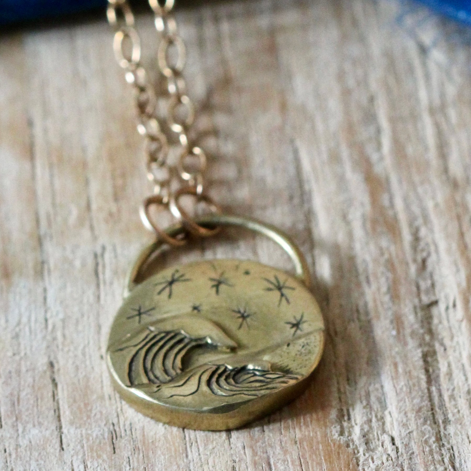 Waves under night sky necklace cast in bronze ARCHIVE SALE