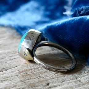 Turquoise Ring with Bronze heart and inscription on bezel ARCHIVE SALE