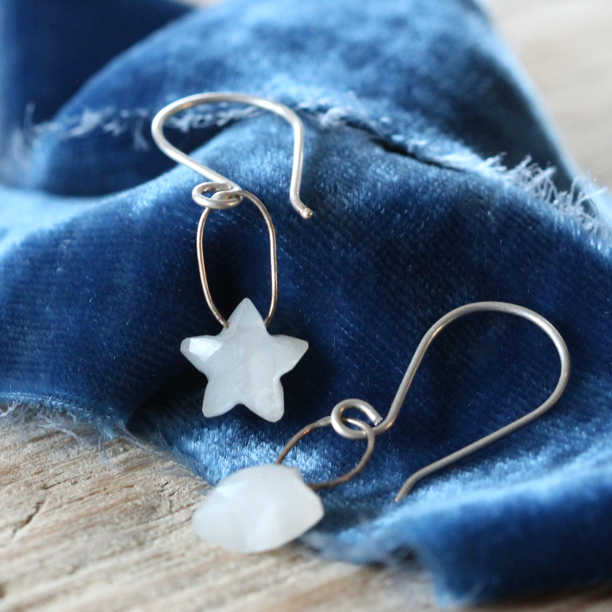 White Moonstone Star dangle Sterling Silver earrings ARCHIVE SALE