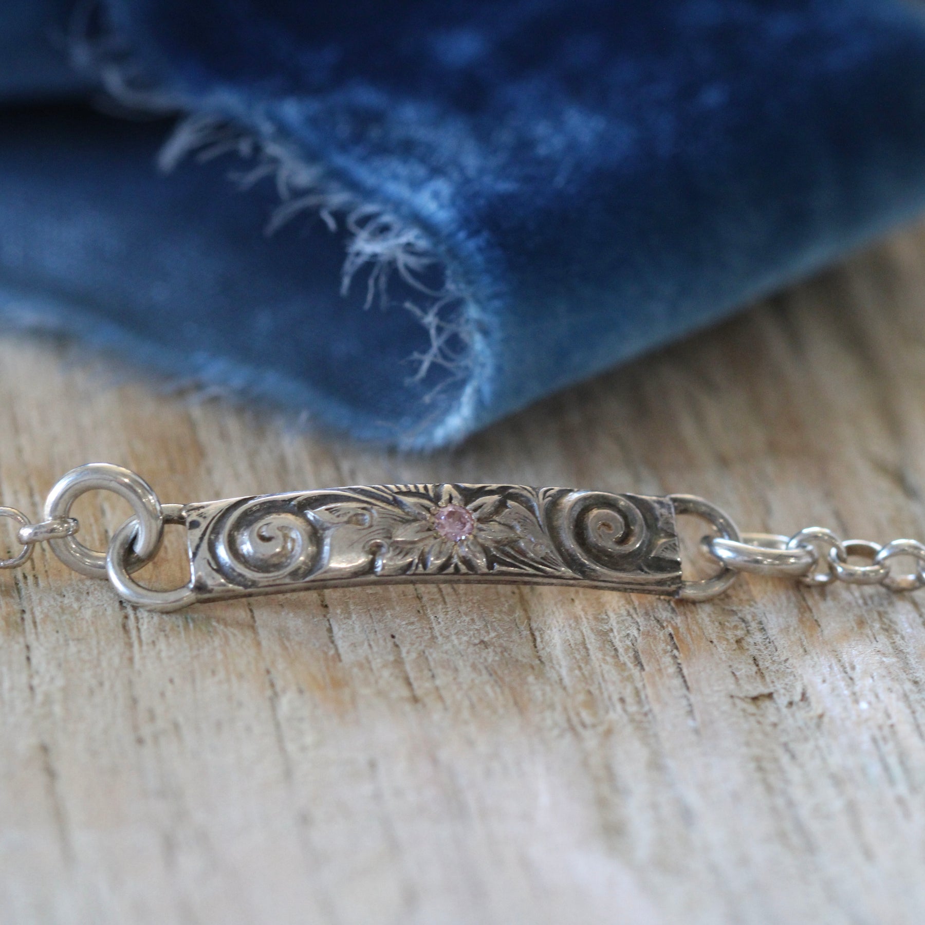 Sterling silver floral bracelet with gemstone ARCHIVE SALE