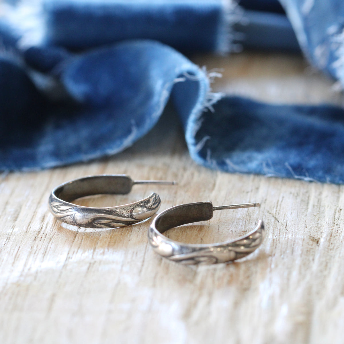 Wave Patterned Sterling Silver Hoops ARCHIVE SALE