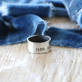 Faith Family Love sterling silver cigar band style ring