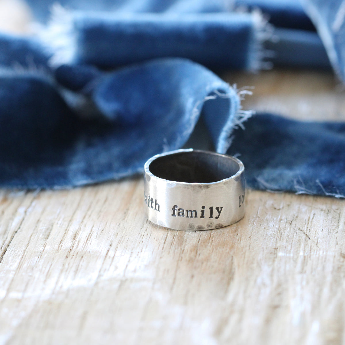 Faith Family Love sterling silver cigar band style ring