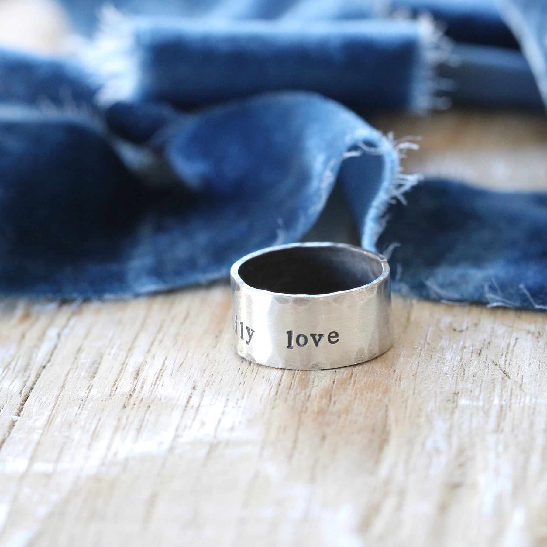 Faith Family Love sterling silver cigar band style ring