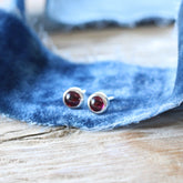 Smooth Garnet Gemstone Sterling silver stud earrings ARCHIVE SALE