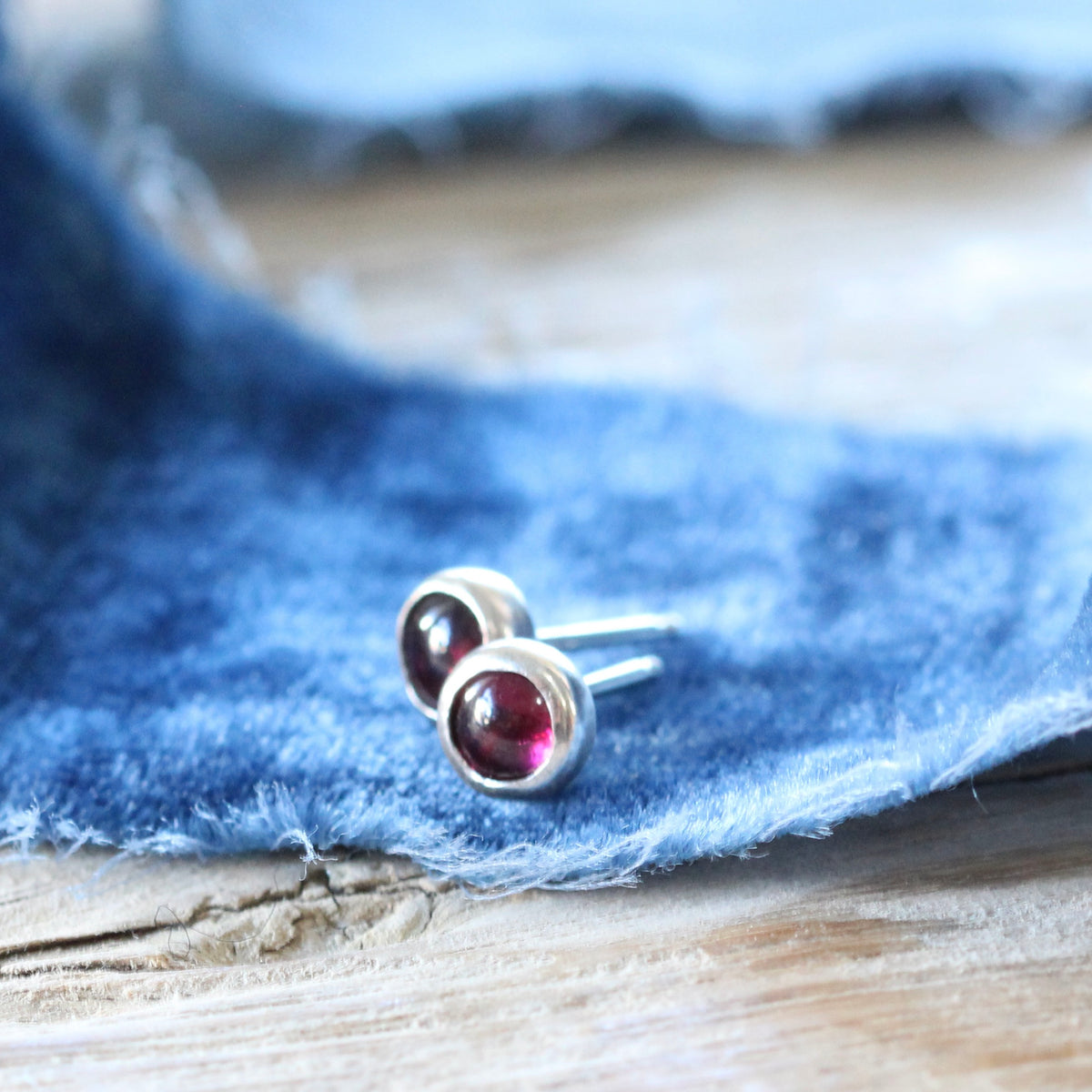 Smooth Garnet Gemstone Sterling silver stud earrings ARCHIVE SALE