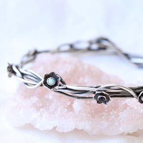 Kindred Bangle Woven Sterling Silver and Flowers with Birthstones