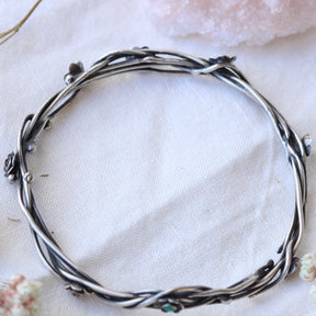 Kindred Bangle Woven Sterling Silver and Flowers with Birthstones