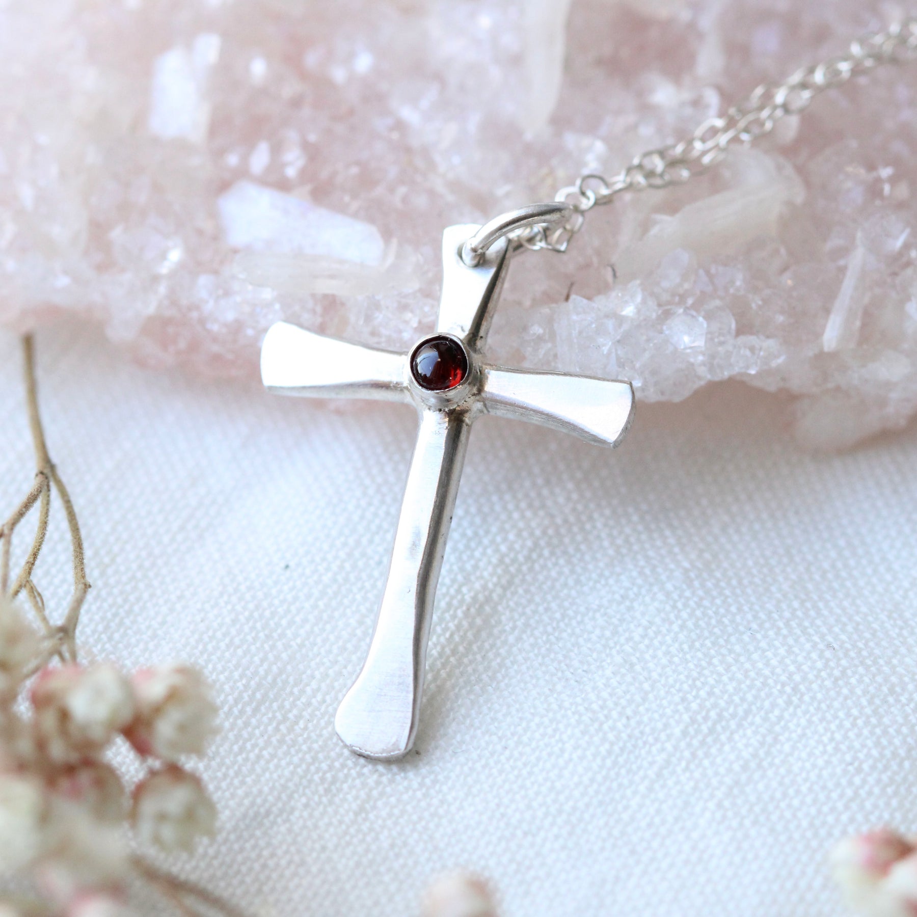 Sterling silver birthstone cross necklace