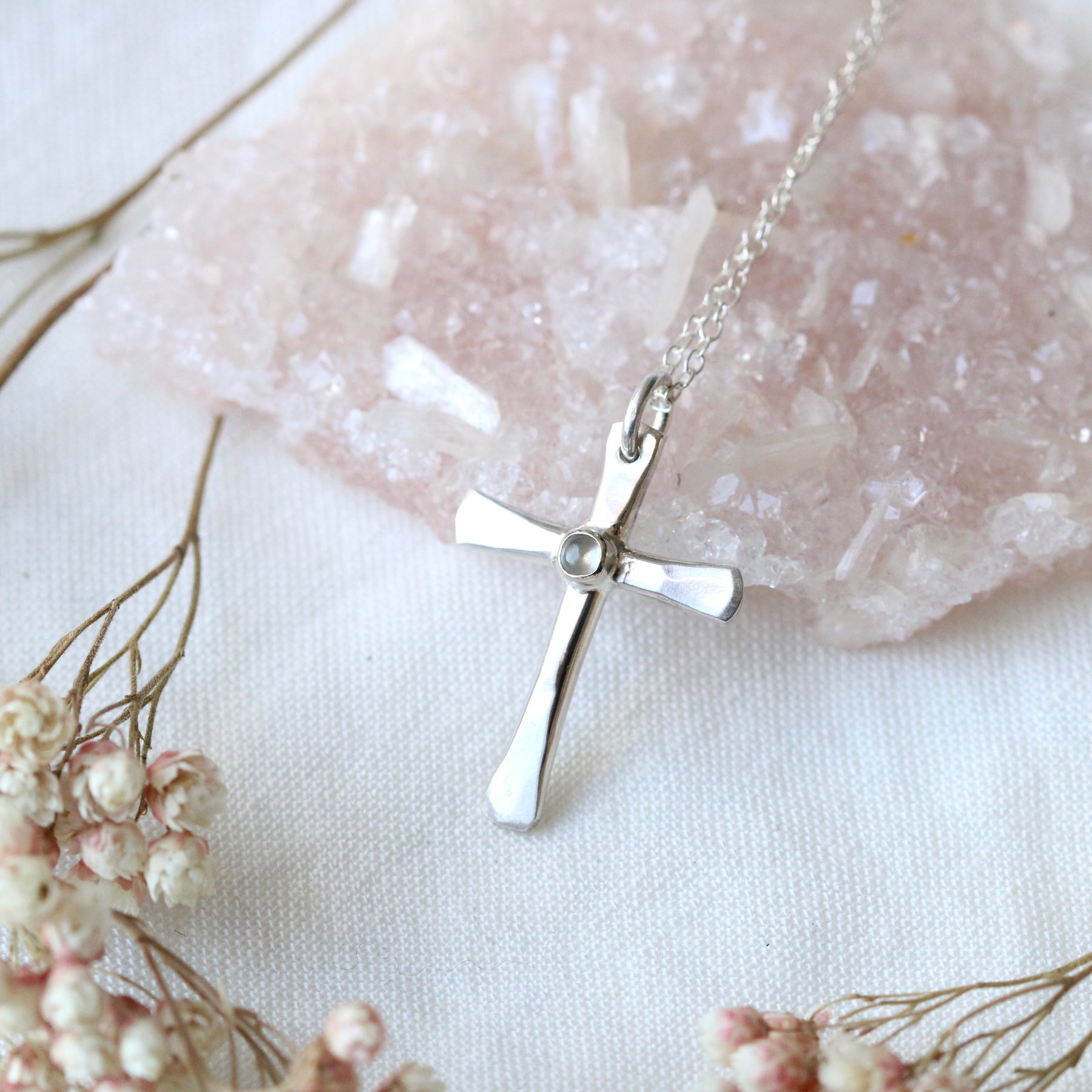 Sterling silver birthstone cross necklace