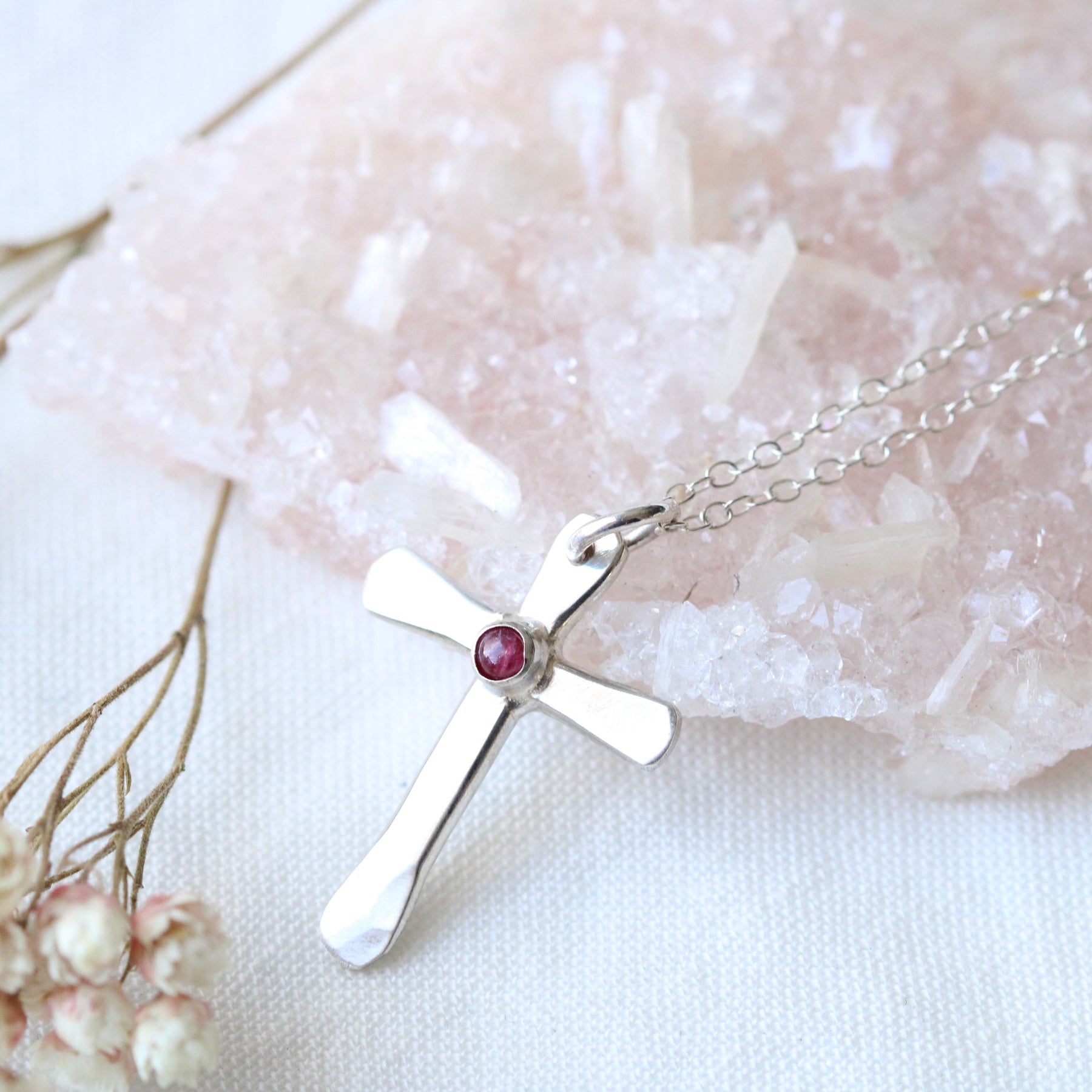 Sterling silver birthstone cross necklace