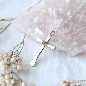 Sterling silver birthstone cross necklace