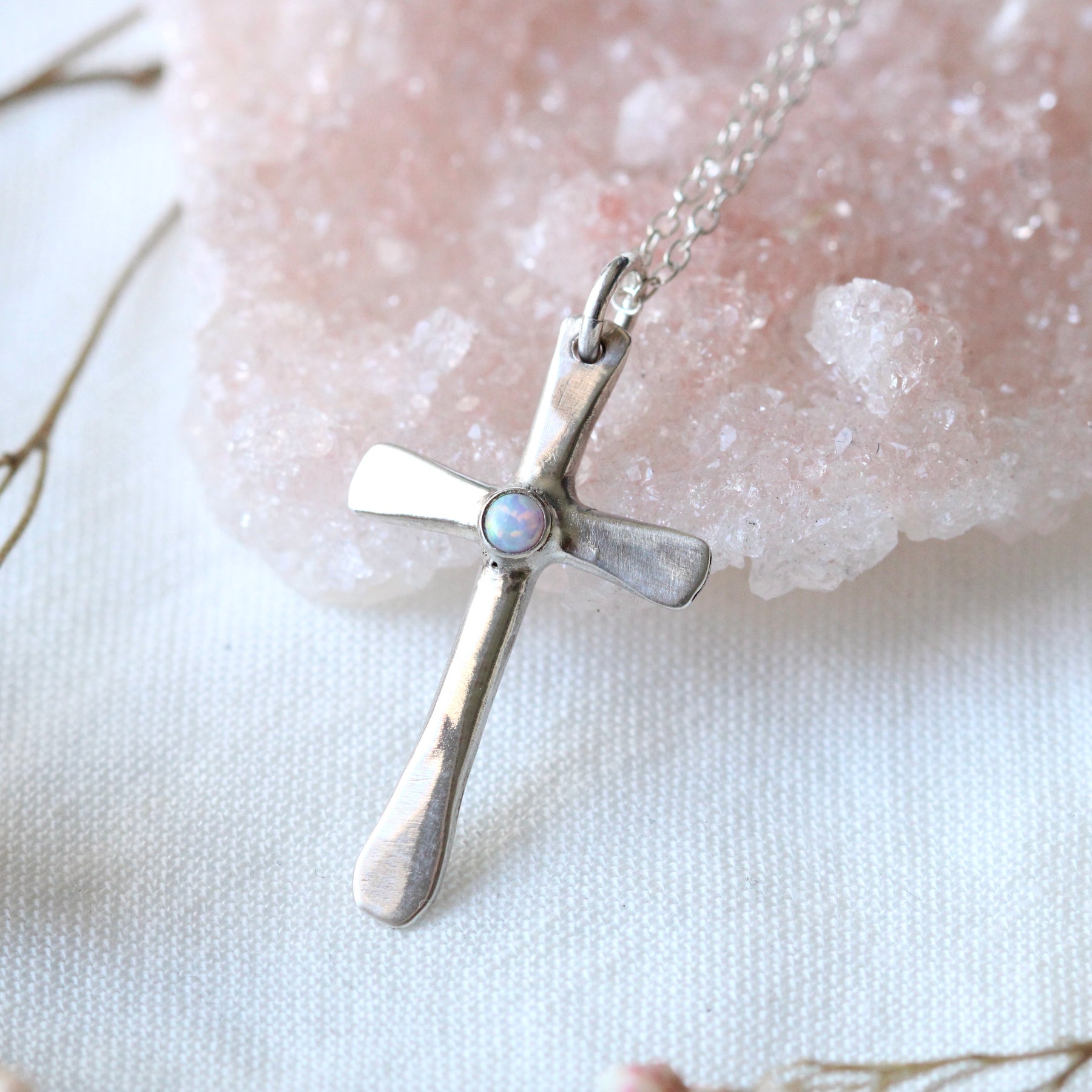 Sterling silver birthstone cross necklace