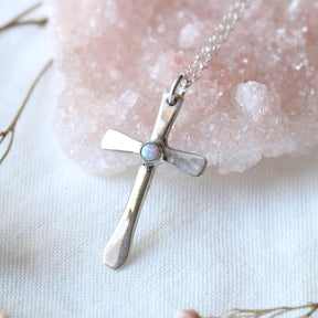 Sterling silver birthstone cross necklace