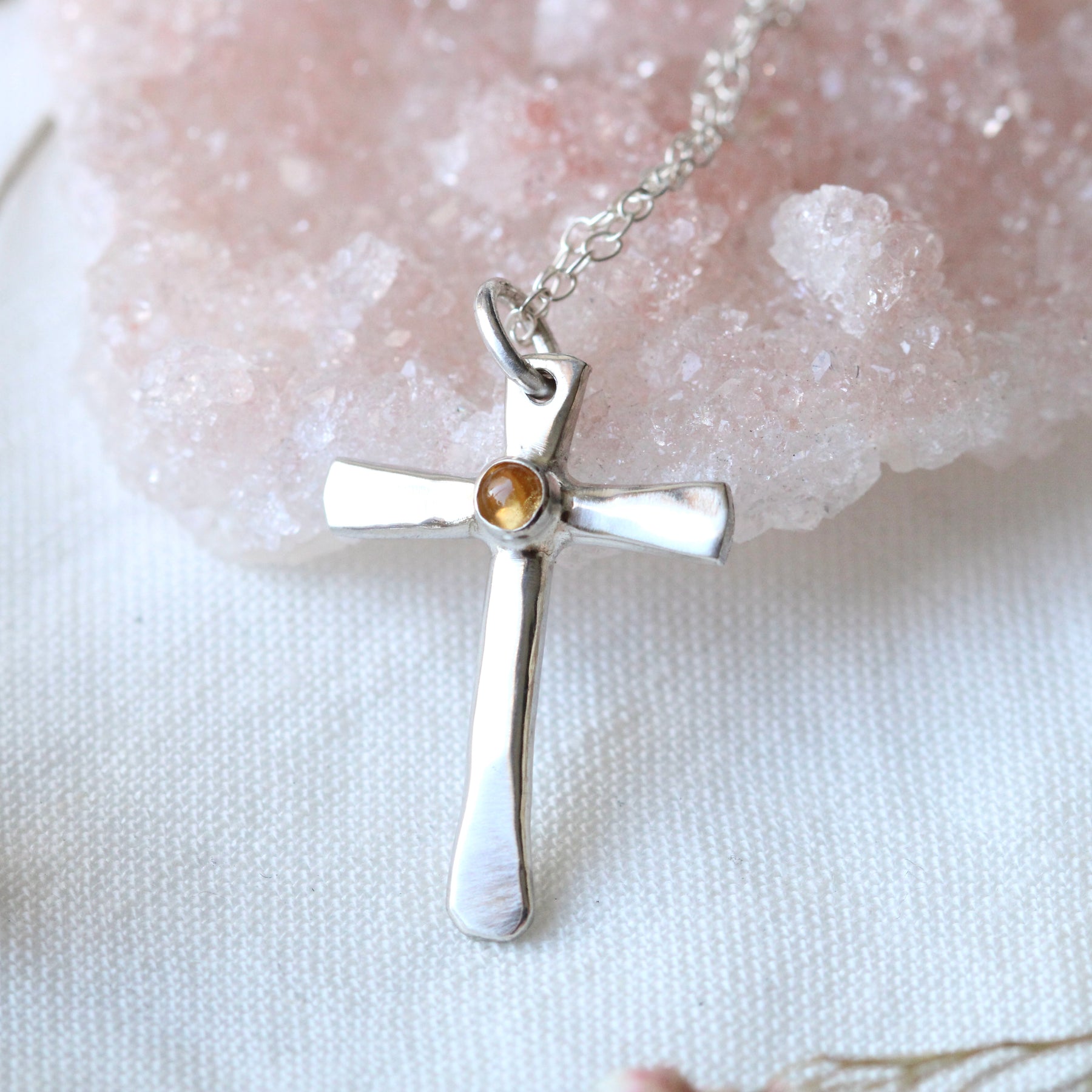 Sterling silver birthstone cross necklace