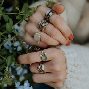 mixed metal gold and sterling silver opal stacking ring