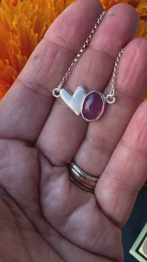LOVE NOTES Sapphire and Sculpted Heart sterling silver Necklace
