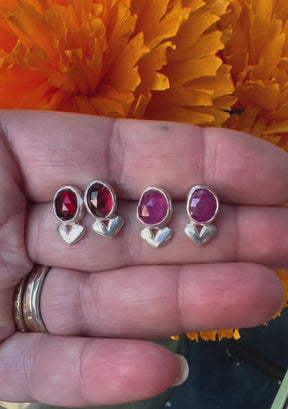 LOVE NOTES Ruby and Sculpted Heart sterling silver Post Earrings