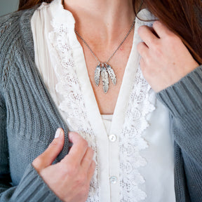 Warrior Heart Silver Feather Trio Necklace