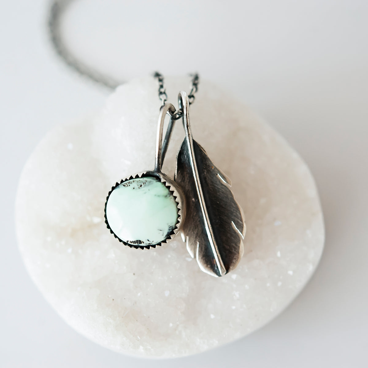 Turquoise & Sterling Silver Feather Necklace
