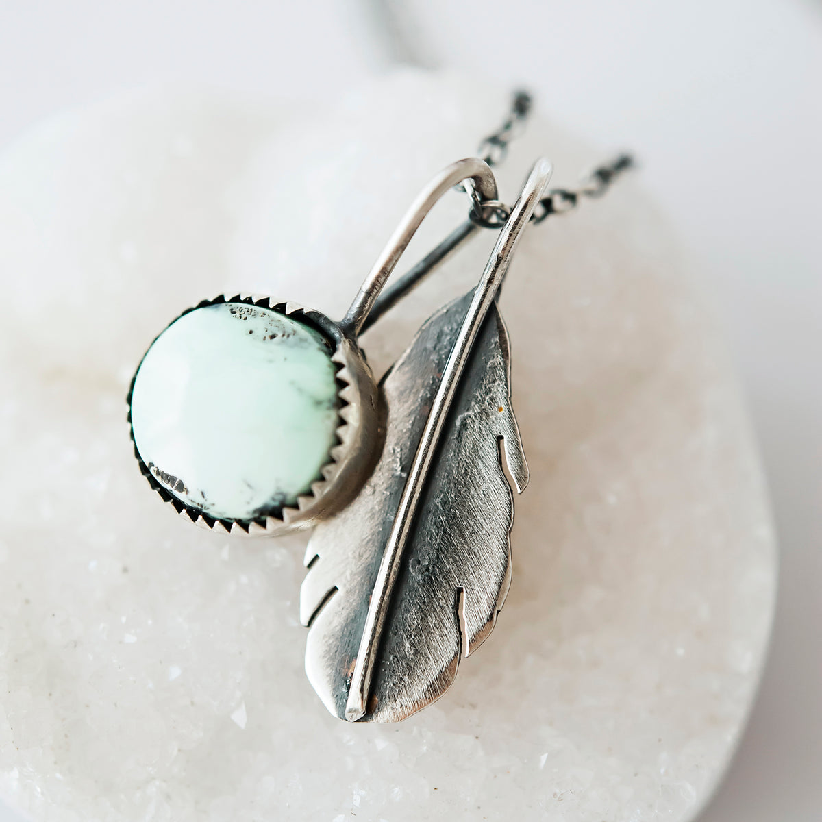 Turquoise & Sterling Silver Feather Necklace