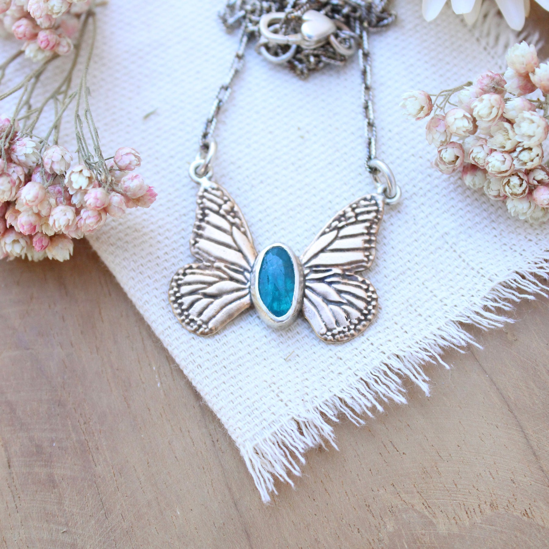 Monarch Butterfly Apatite and Bronze Necklace