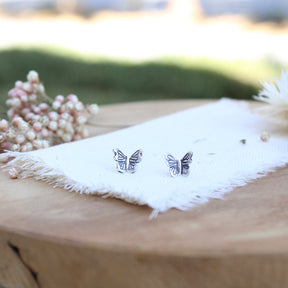 Little Butterfly Stud Earrings in Silver or Bronze
