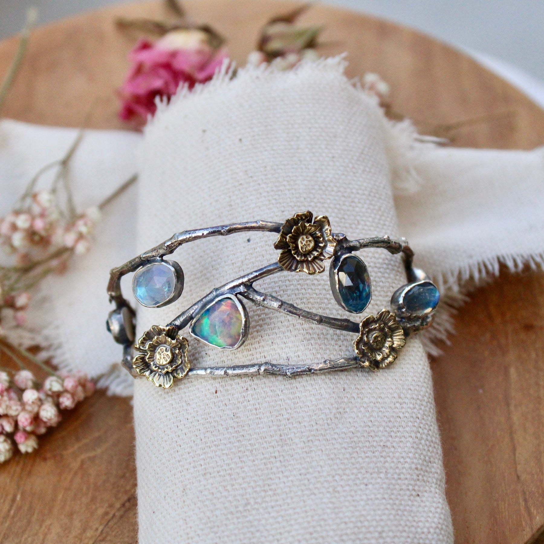 CLEARANCE SAMPLE SALE  Day 2 Midsummer Night's Dream Gemstone and Poppy Cuff Bracelet