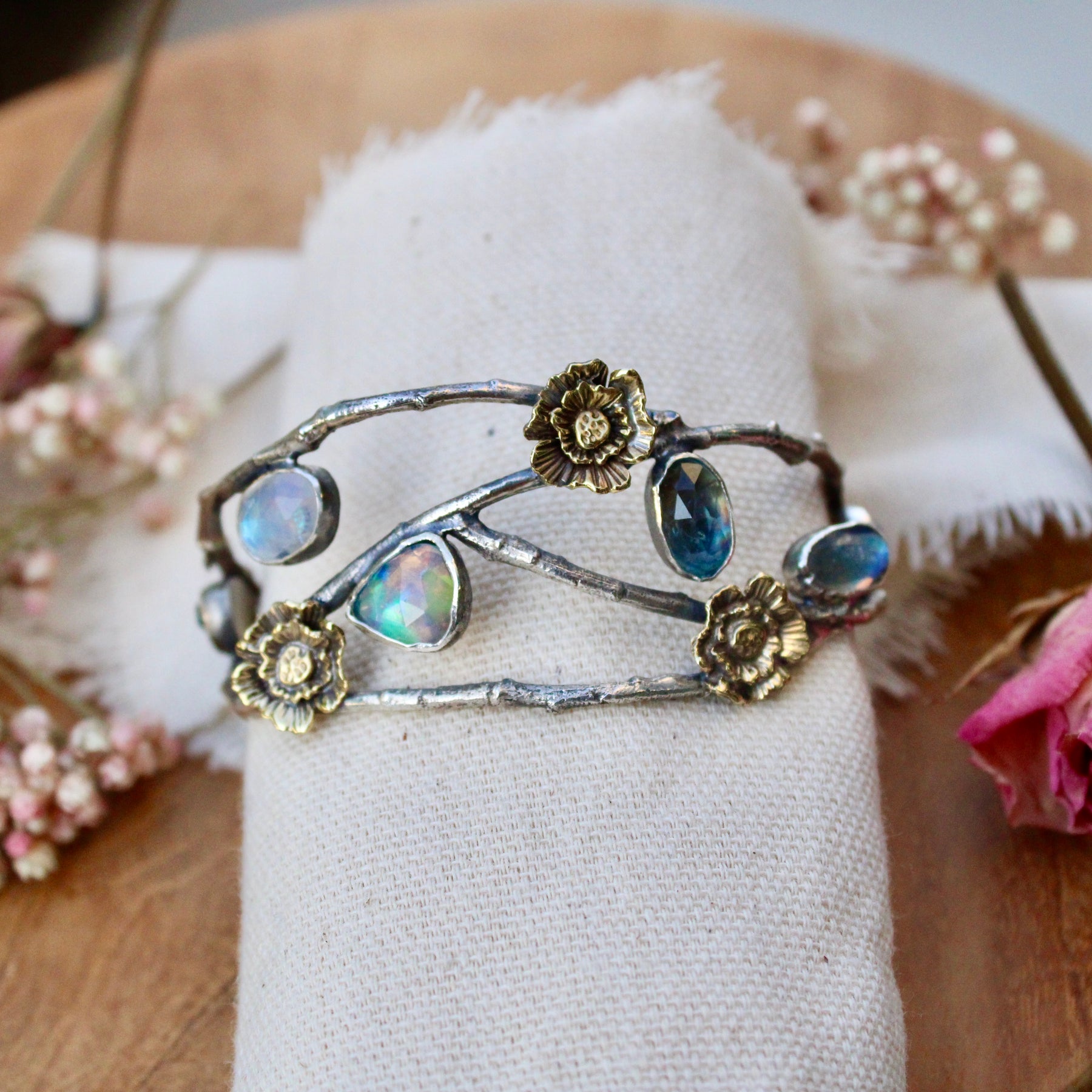 CLEARANCE SAMPLE SALE  Day 2 Midsummer Night's Dream Gemstone and Poppy Cuff Bracelet