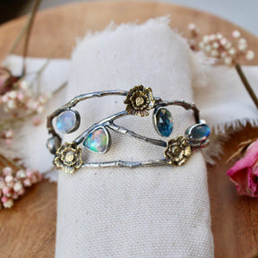 Midsummer Night's Dream Gemstone and Poppy Cuff Bracelet