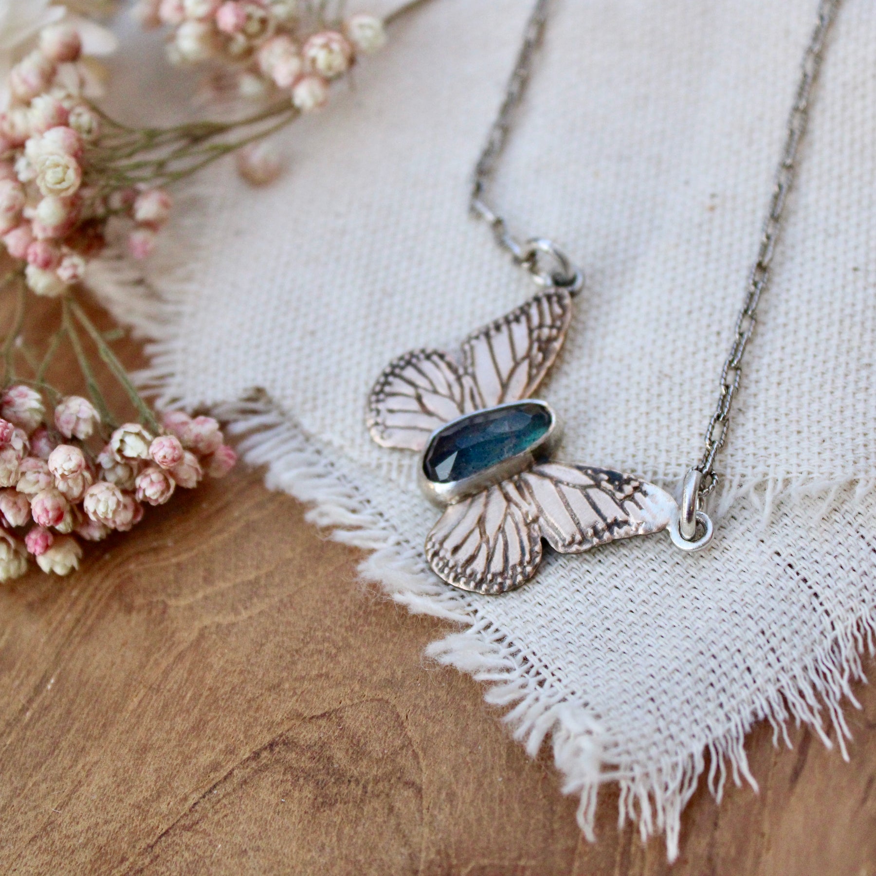 Monarch Butterfly Labradorite Bronze And Sterling Silver Necklace