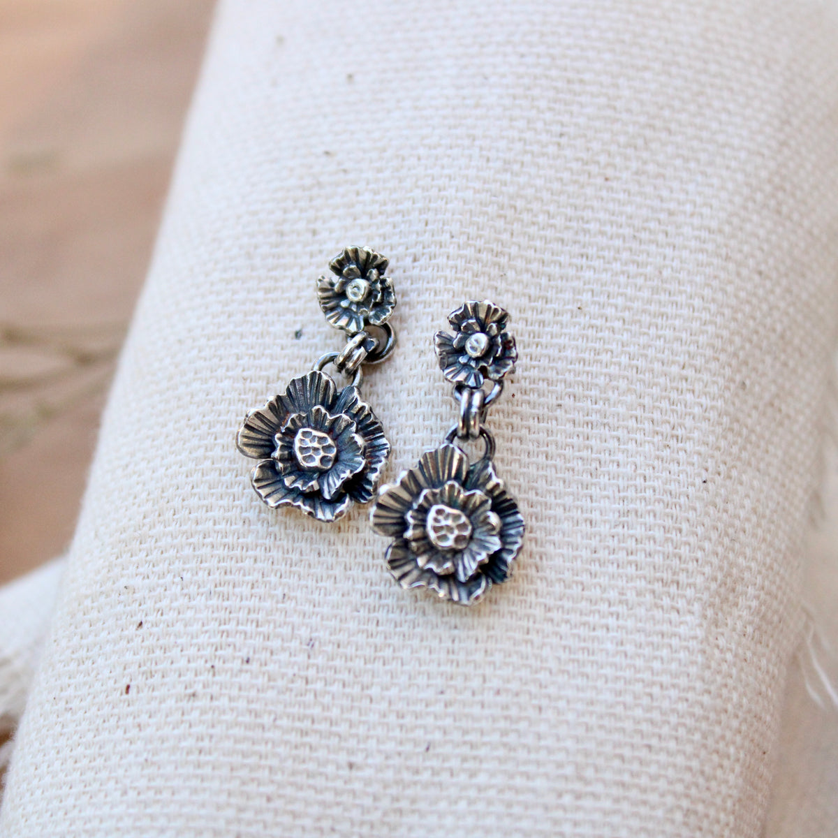 Summer Poppy Duo Silver Post Earrings