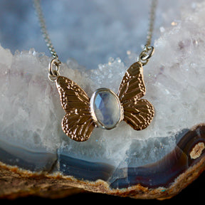 Monarch Butterfly Moonstone Bronze And Sterling Silver Necklace